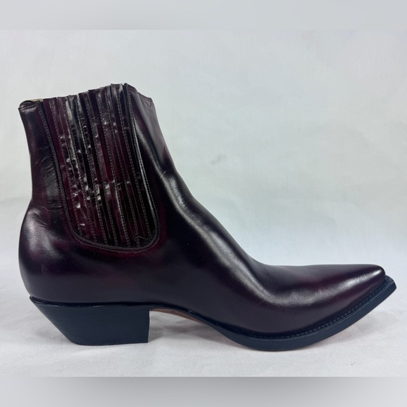 VTG Nogales Chelsea Stacked Heel Ankle Cowboy Boot Handmade Mexico Burgundy 11.5 main image 4